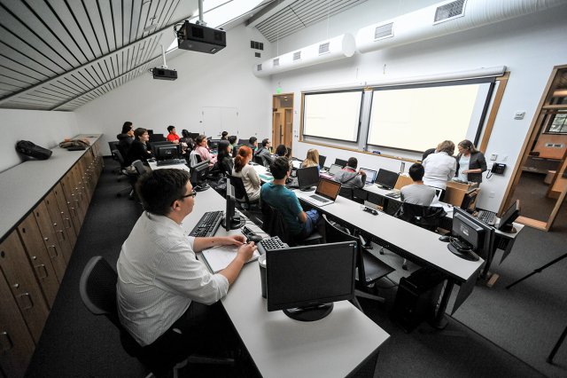 Students in a lecture classroom