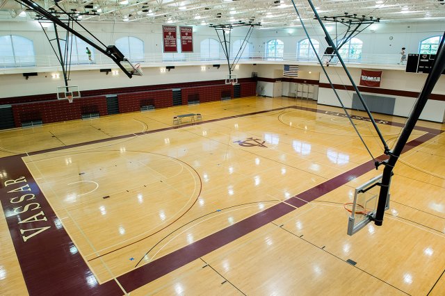 An indoor basketball court