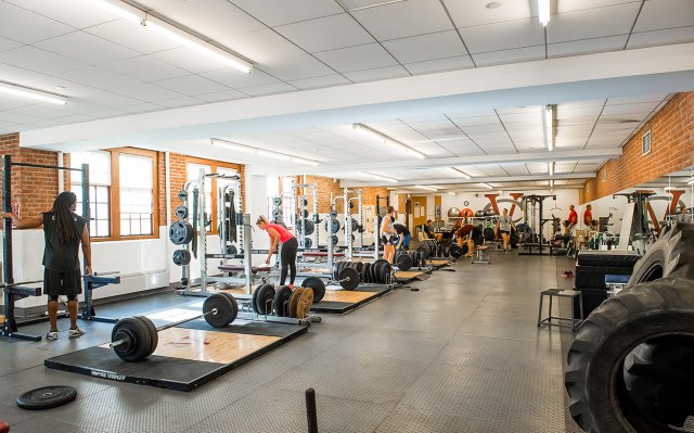 A bright room with weights