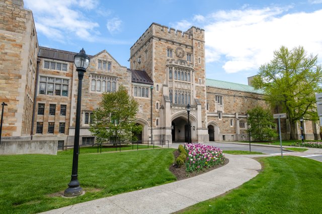 A large building with a central gate